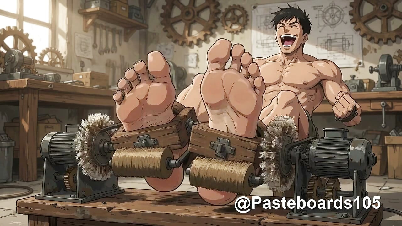 Stocks And Spinning Brushes - Muscle Hunks Laughing Through A Foot Test (2D Anime)