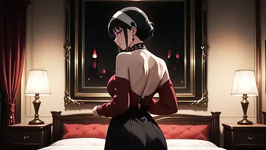 Yor forger sex im schlafzimmer. Yor Forger mag eine schlampe sein. Hentai cosplay (KI-generated)