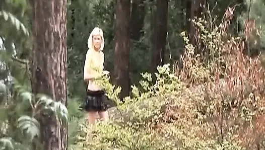 A slim blonde slut from Germany adores eating cum outdoors