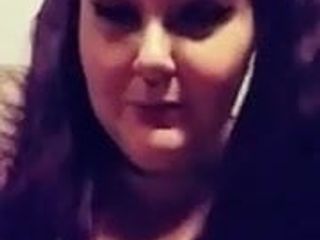 BBW with pigtails and huge tits playing with her breast