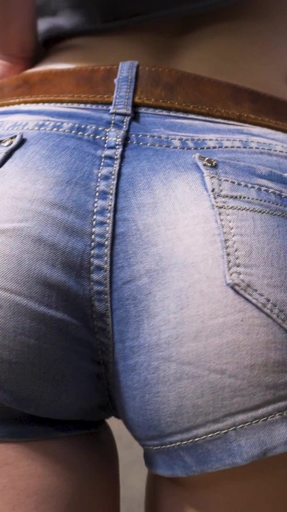 Sexy MILF in Tight Denim Shorts Flashing White Thong Whale Tail