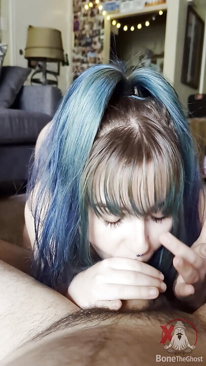 Blue Eyed Blue Hair 18 yo Teen Sucks and Fucks