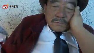 Japanese grandpa in suit suck cock