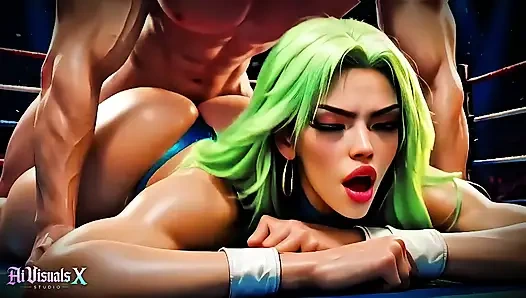 (4K) AI 3D Animated - Green Hair Bimbo Slut Gets Titfucked & Fucked Hard in Wrestling Ring (AI Visuals X)