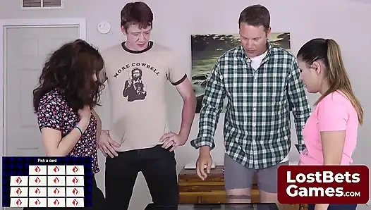 Tessa, Jesse, Jake, and Leilani Bring in a Cards Strip Game