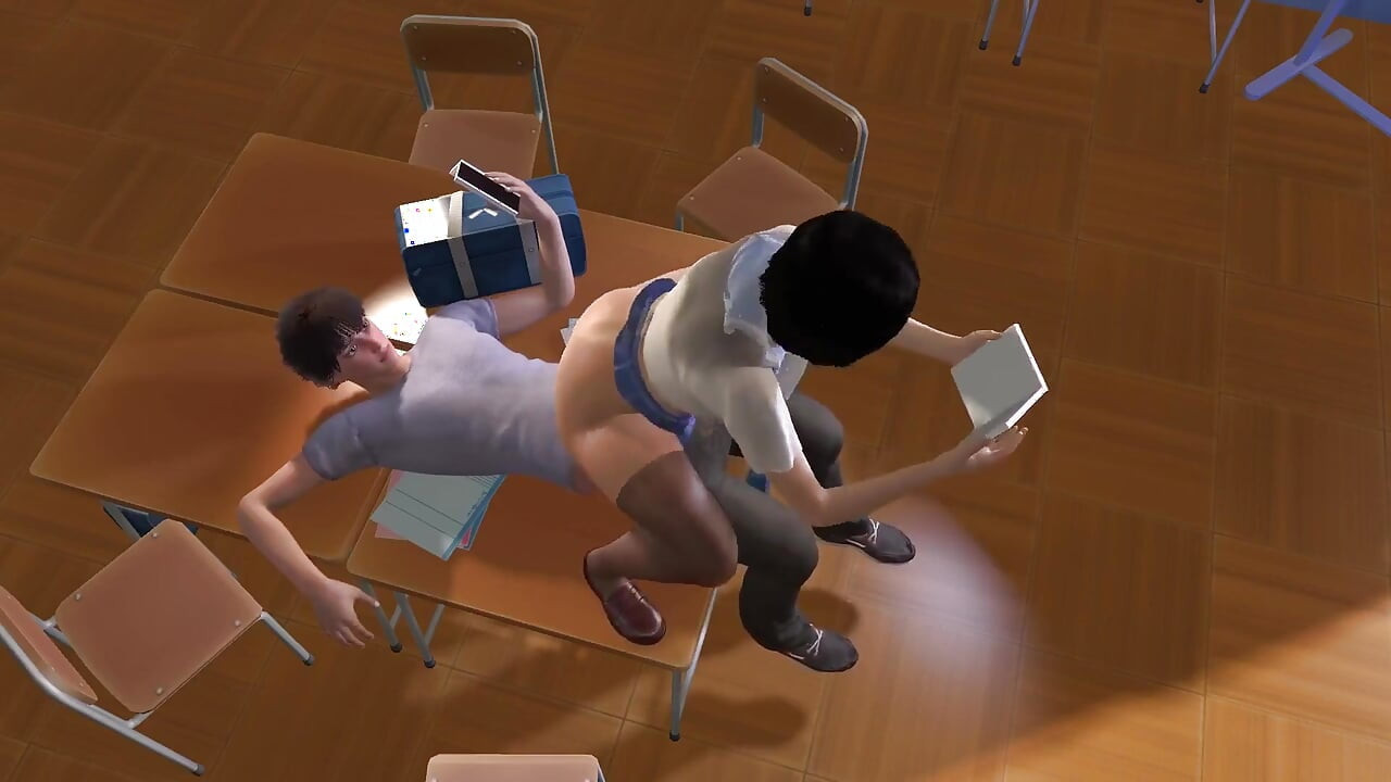 친구의 위에 공부하는 아시아 소녀 : 3D 헨타이
