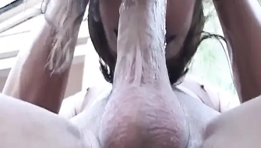 Mature Brunette MILF Slobbers Over Massive Cock Outdoors