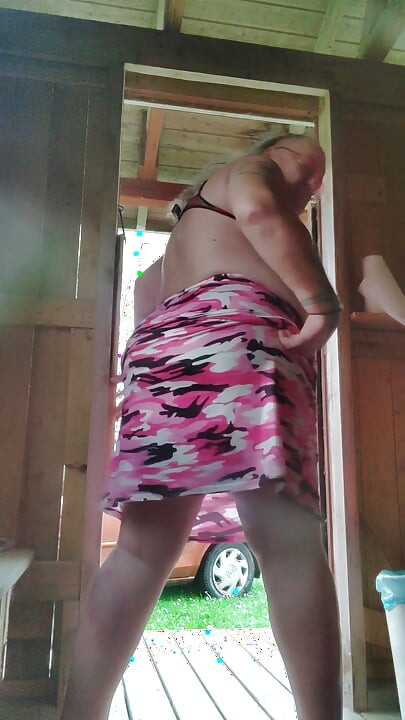 Gangstazz at the Cabin. Big ass, big Belly balls hanging, dildo