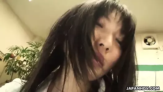 Cute Asian skank sucks then rides the cock