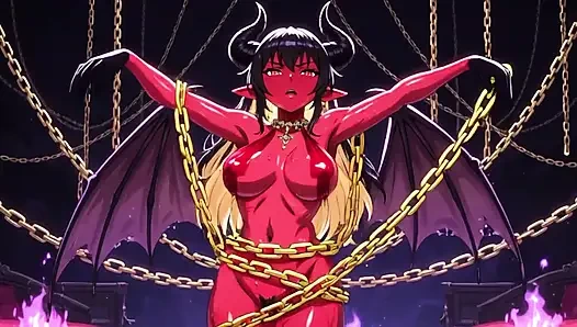 Stunning Succubus Nobles With Perfect Voluptuous Bodies Covered In Thick Shiny Black Oil Dancing Very Sensually In Floating Pala