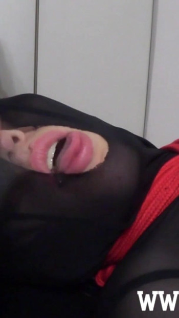 Spectacular moment from "Amateur Bondage: Tied up nylon slut facefucked and jerked on"