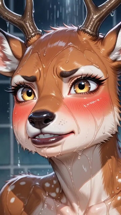 Furry Deer Doe Masturbates In Shower Fantasizing About Black Panther | Clip 1