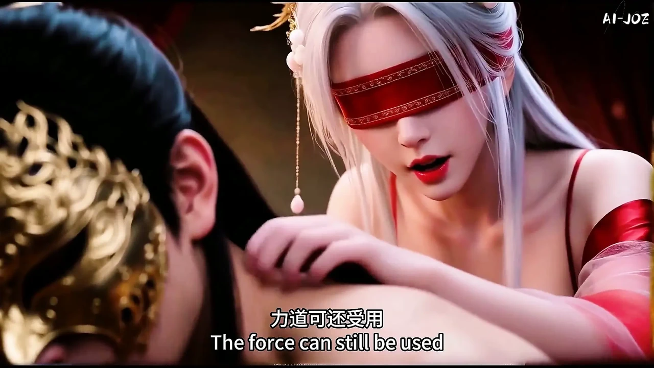 Blindfolded Silver Hair Beauty Meets the Masked Stranger.e4.ai-generated