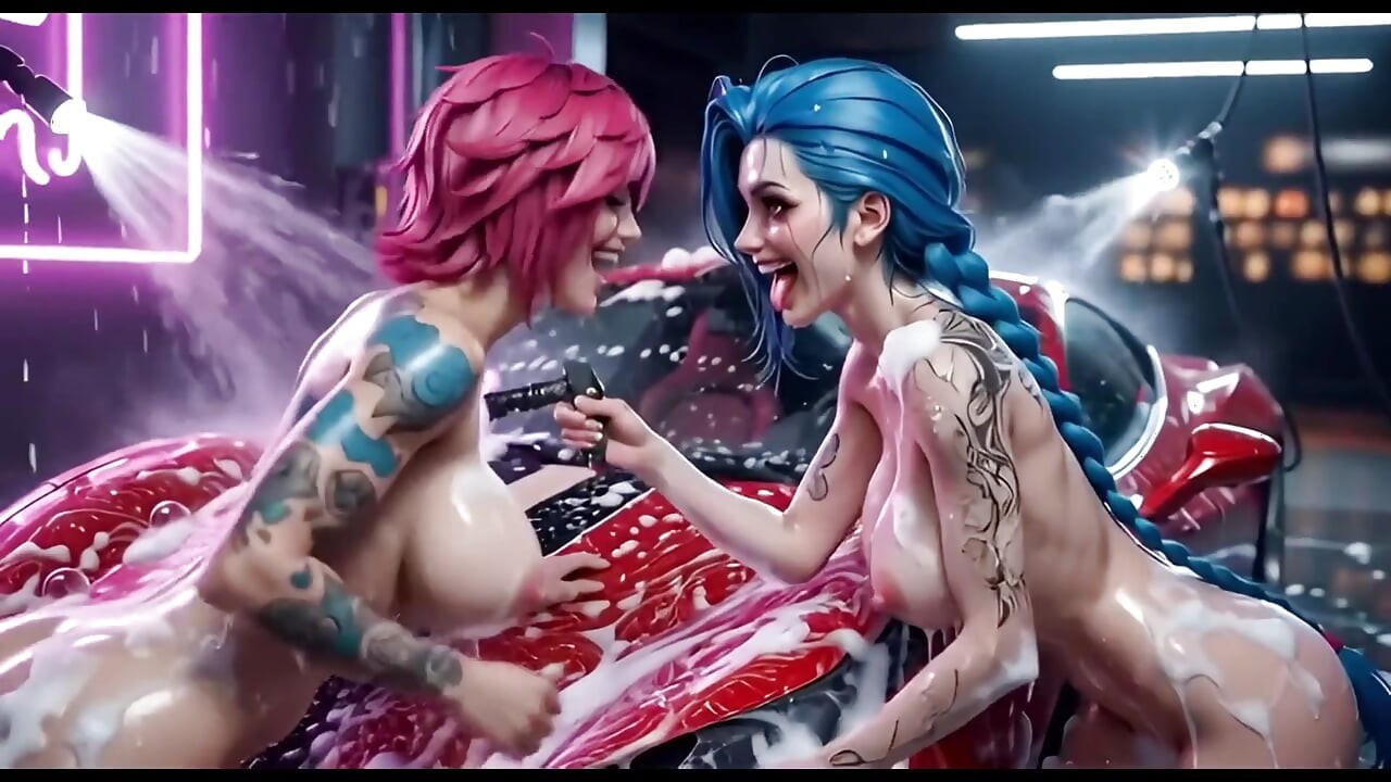 Jinx ja Vi pesevät punaisen Ferrarin märkänä ja saippuana