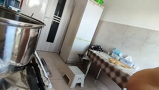 Sexy Stepmom Makes Breakfast, Hairy Pussy, Big Tits