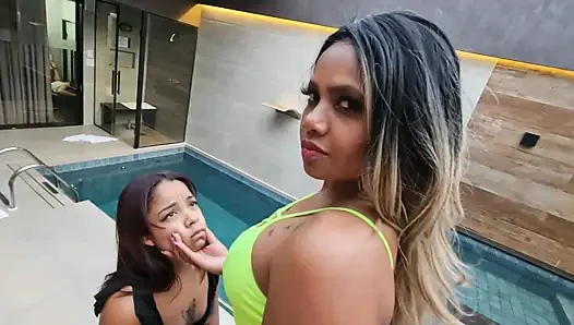 Belly and chest sitting by veronica and her slave