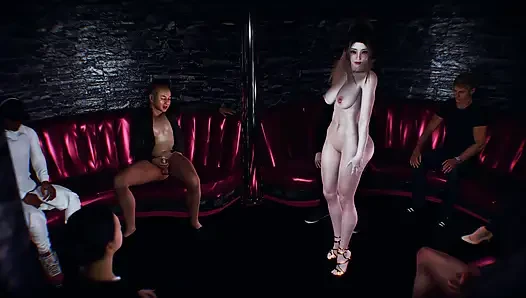 Seksi Asyalı kız striptiz kulübünde çıplak dans ediyor