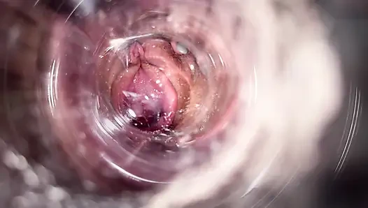 Camera deep inside Mia's tiny creamy vagina