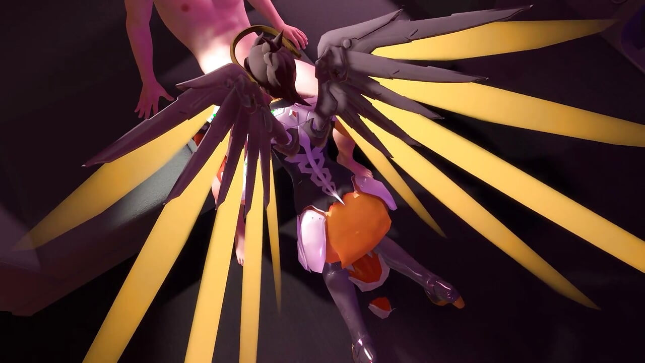 Mercy chupa polla de rodillas en parodia en primer plano