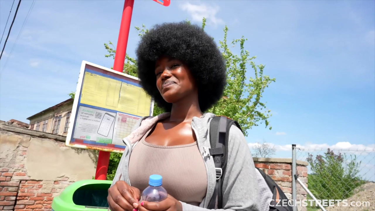 チェコの通り152:かわいい巨乳の黒人の女の子と急いで