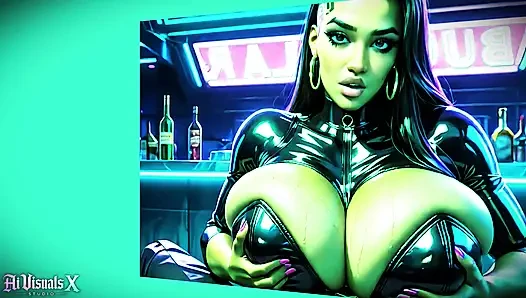 Cewek semok latina berbagi kontol besar di bar cyberpunk - double blowjob & anal (animasi 4k)