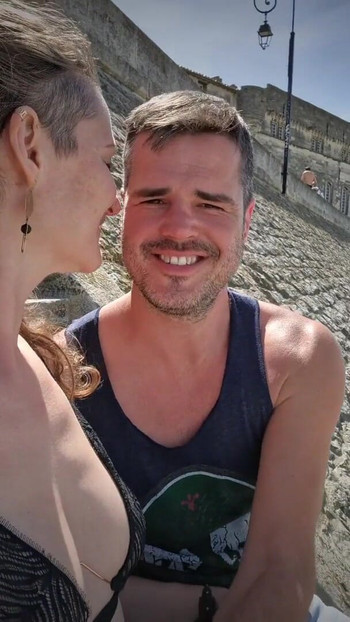 Key moment from "Making out in Arles (France) & fingering her wet pussy - Public Nudity"