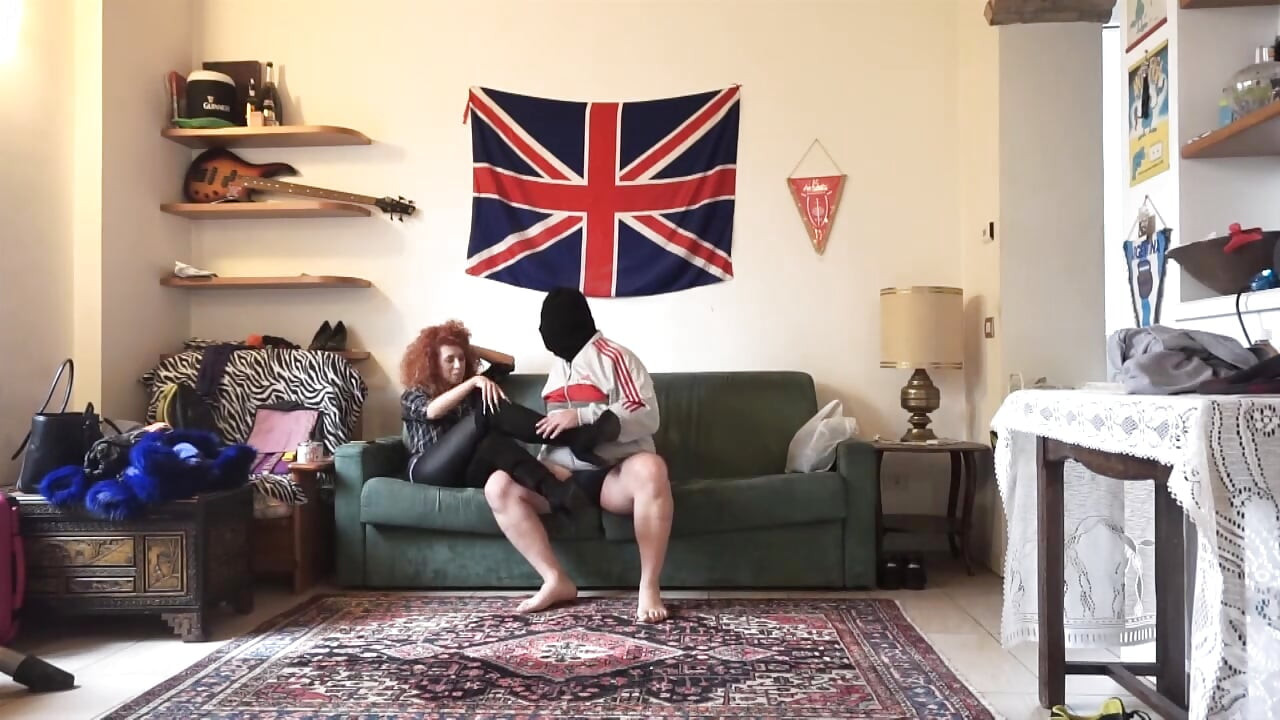 Masked slave punished hard on his cock