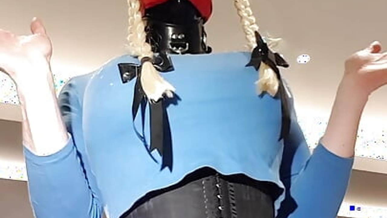 Huge tits hooded and gagged sissy slut dancing in front of her camera