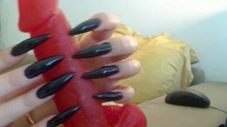 long black nails handjob dildo