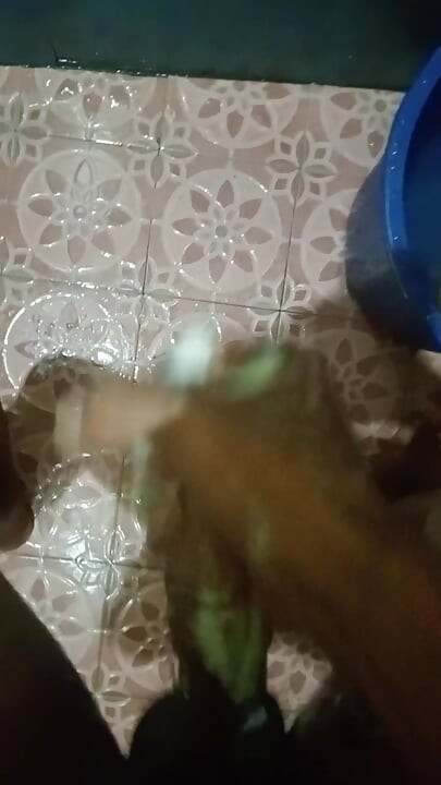 Playing with soap in the bathroom