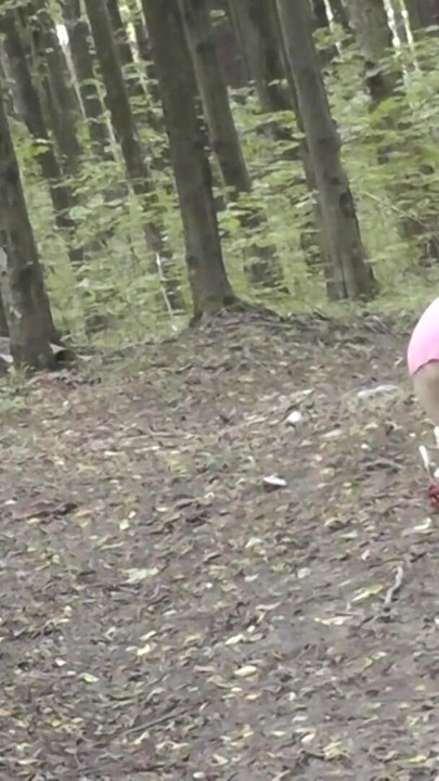 Emotional moment from "Milf under skirt no panties picking mushrooms in forest. Ass Milf. Outdoor. Outside. Doggystyle."