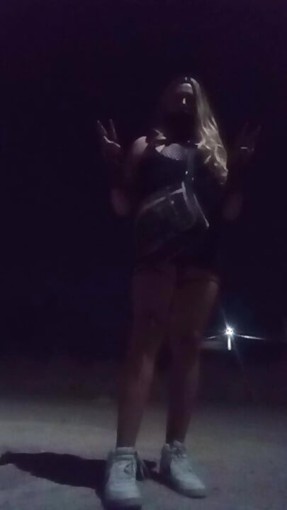 Transvestite slut goes out at dawn to work as a prostitute