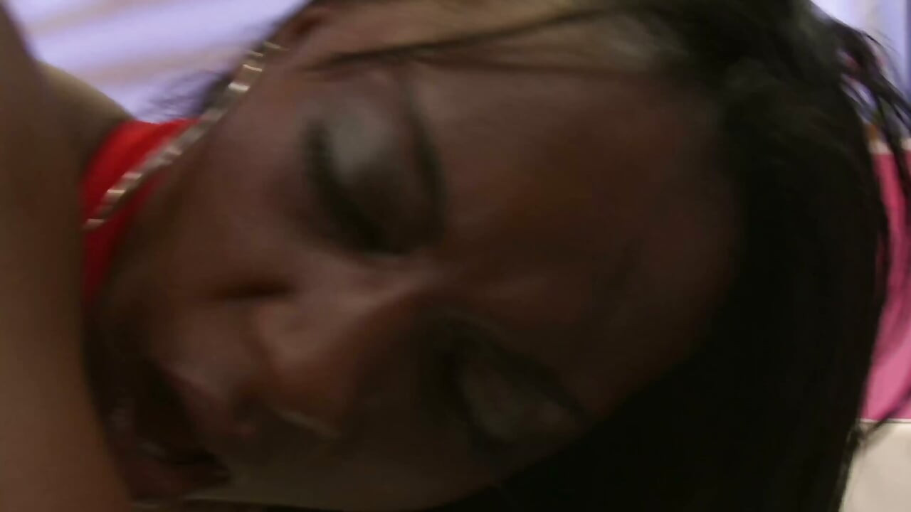 Slim Ebony Babe Gets Fingered and Fucked by a Bald Tattooed Stud on the White Couch