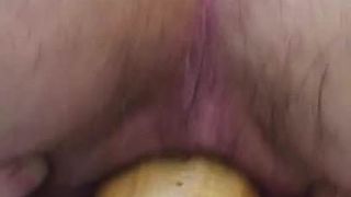 Riding a big dildo with a huge gape at the end!!