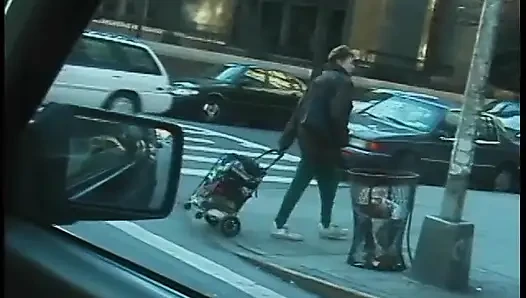 Commuter redhead carpools with creep who debases her in car in city traffic