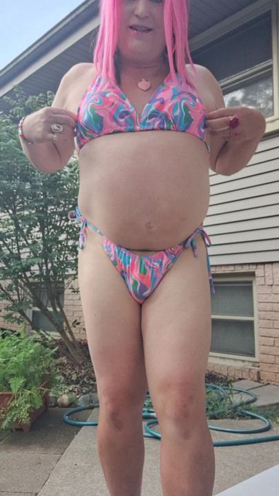 My soft feminine body,outside in my new bathing suit!