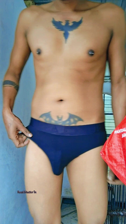 Open cock in red thong