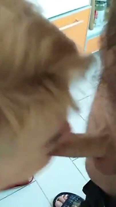 I do a deep blowjob to my son-in-law in the kitchen and get hot cum in my mouth | Clip 1