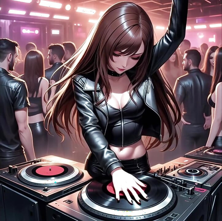 Synthwave 레트로 웨이브 DJ 세트 애니메이션 SFW AI