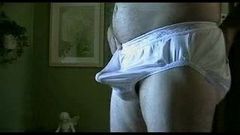 Pantyboy explods in white nylon brief panty