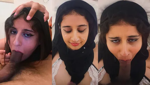 fille musulmane timide obtient le sexe de la bouche profonde et le sperme sur le visage
