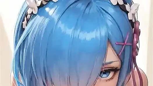 IA Rem (Re: Zero) gibt einen footjob, bekommt einen cumshot auf die füße, reitet cowgirl-stil und endet mit einem blowjob und einer gesichtsbesamung