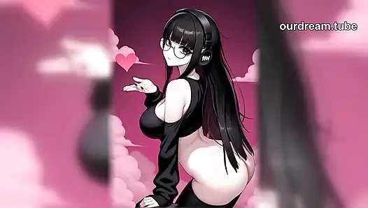 Asian Goth Hentai Girl With Big Tits Takes It All (AI)