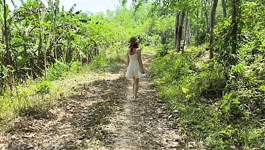 A Guy on a Bike Saved beauty girl in the jungle and fuck her tight pussy