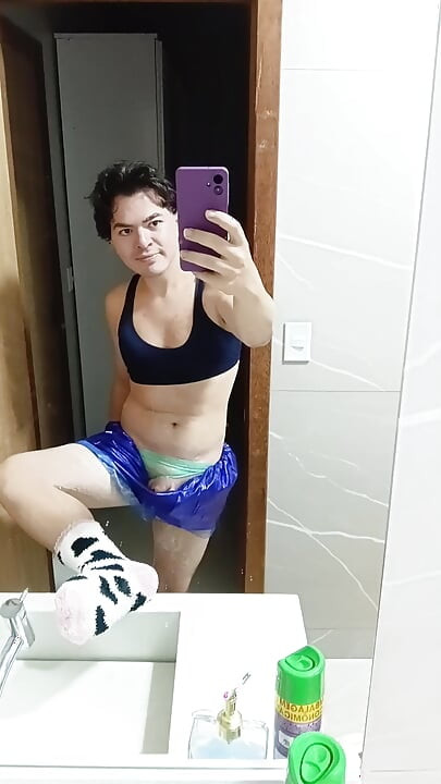 gay femboy sexy lingerie with cum shower