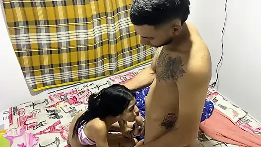 My sexy girl masturbates in her room and I go in to fuck her until she orgasms.