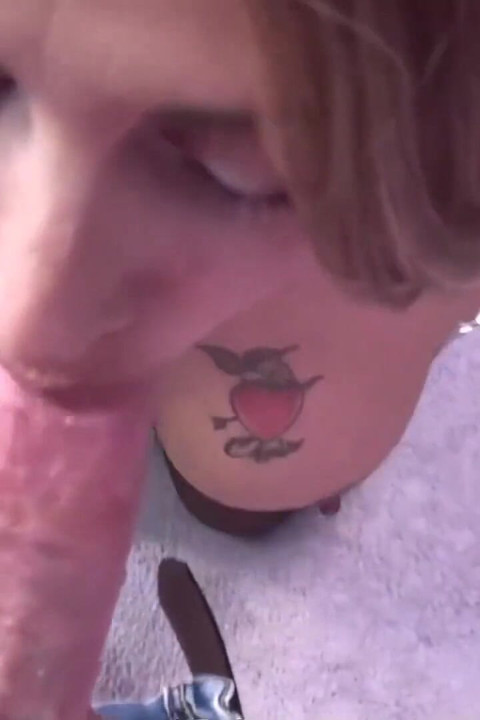 Hot girl with a tattoo sucks a huge cock to a mouth cumshot