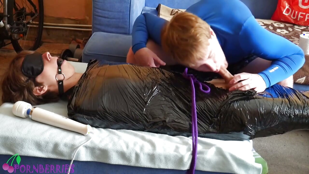 Milking, frenulum teasing and postcum punishment on immobilised twink