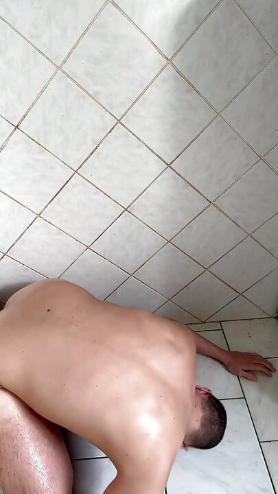 Filthy pig soaked in piss