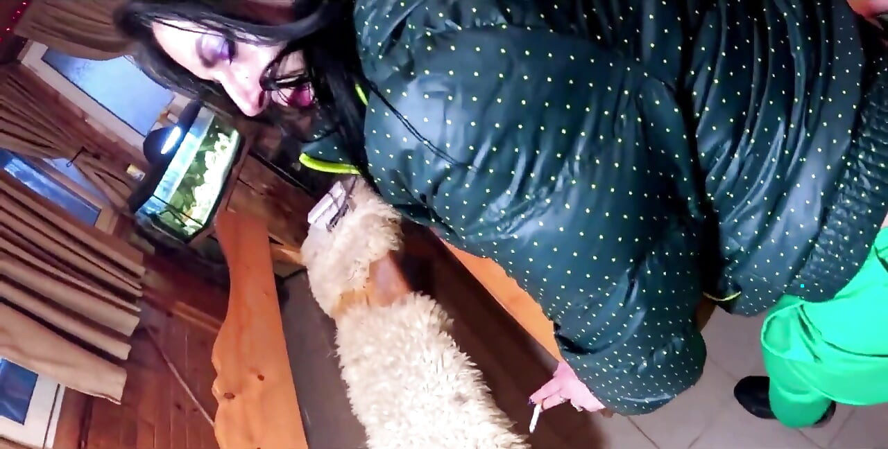 Green Downjacket Tease Smoking, Humiliation & Messy Cum Play